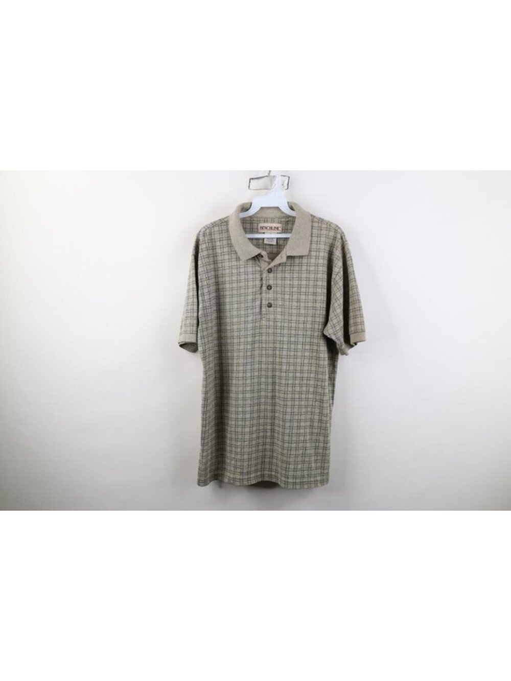 Vintage 90s Streetwear Mens Medium Faded Checkered Knit Golf Polo Shirt Plaid